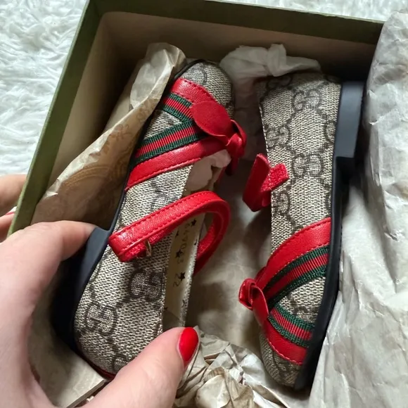 Gucci Kids Red and Brown Mary Jane Shoes