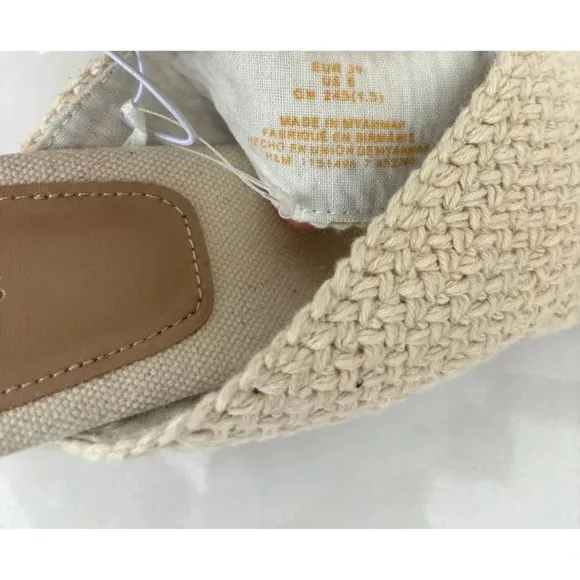 H&amp;M Womens Square Toe Crossover Block Heels Crochet Mules Sandal Beige Sz 8