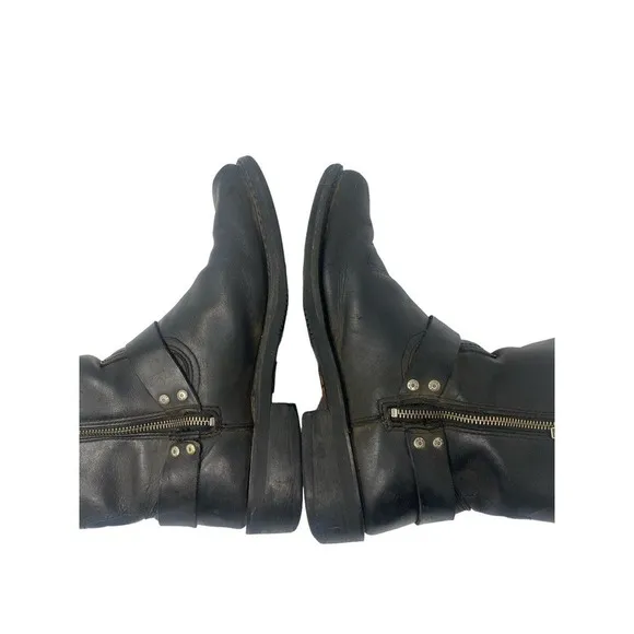 Harley Davidson Hustin Black Leather Harness Motorcycle Boots SZ 9.5 95354