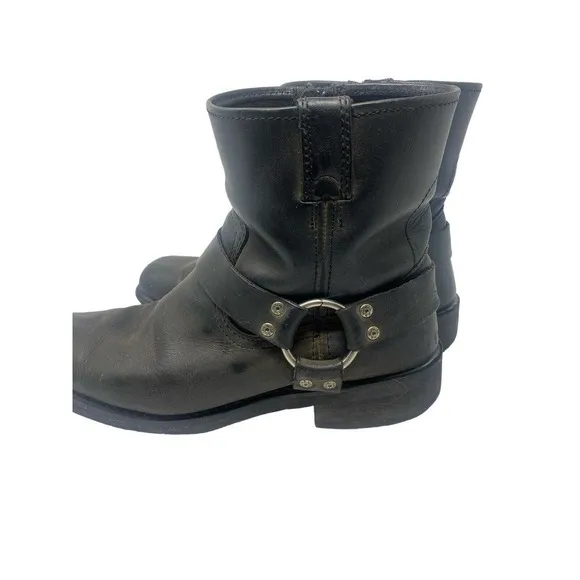 Harley Davidson Hustin Black Leather Harness Motorcycle Boots SZ 9.5 95354