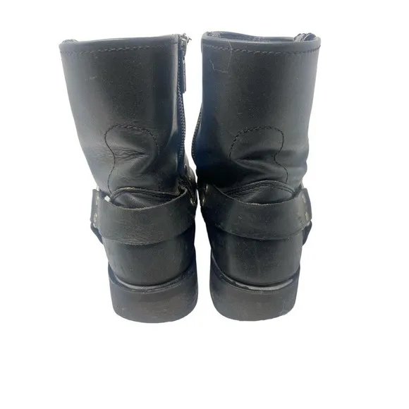 Harley Davidson Hustin Black Leather Harness Motorcycle Boots SZ 9.5 95354