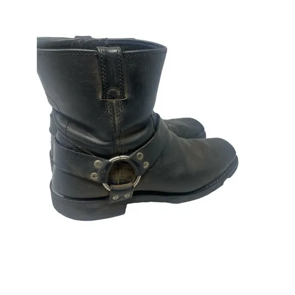 Harley Davidson Hustin Black Leather Harness Motorcycle Boots SZ 9.5 95354