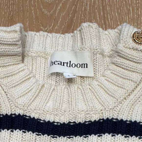 Heartloom Jace Cream &amp; Blue Striped Sweater with Gold Button Accents, Small