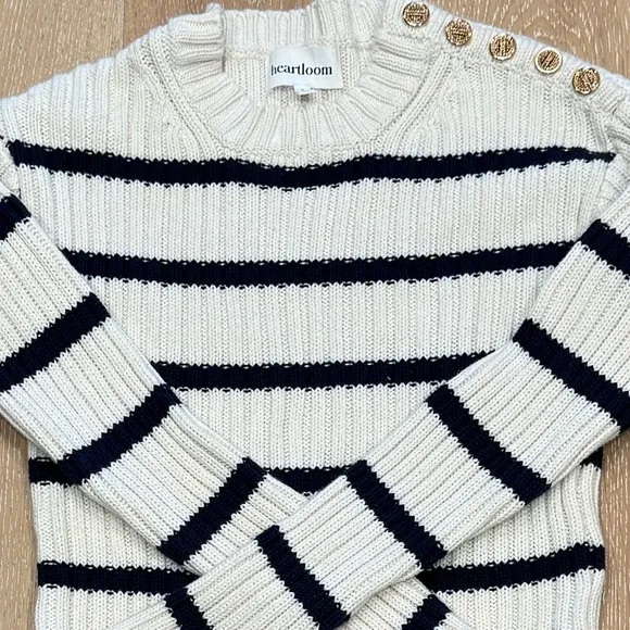 Heartloom Jace Cream &amp; Blue Striped Sweater with Gold Button Accents, Small