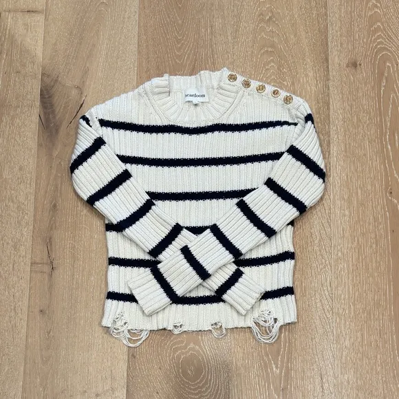 Heartloom Jace Cream &amp; Blue Striped Sweater with Gold Button Accents, Small