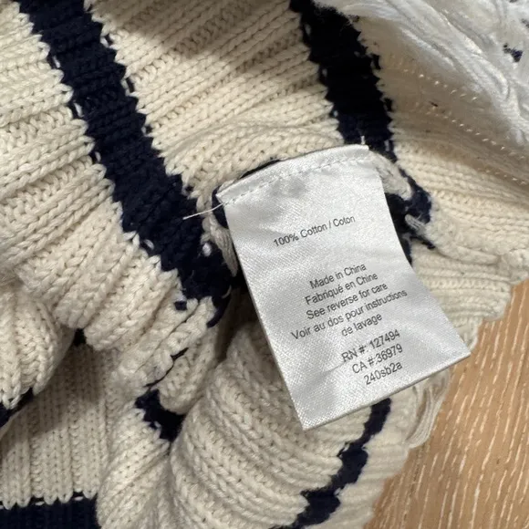 Heartloom Jace Cream &amp; Blue Striped Sweater with Gold Button Accents, Small