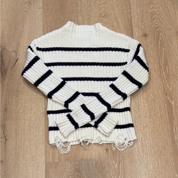 Heartloom Jace Cream &amp; Blue Striped Sweater with Gold Button Accents, Small