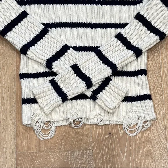 Heartloom Jace Cream &amp; Blue Striped Sweater with Gold Button Accents, Small