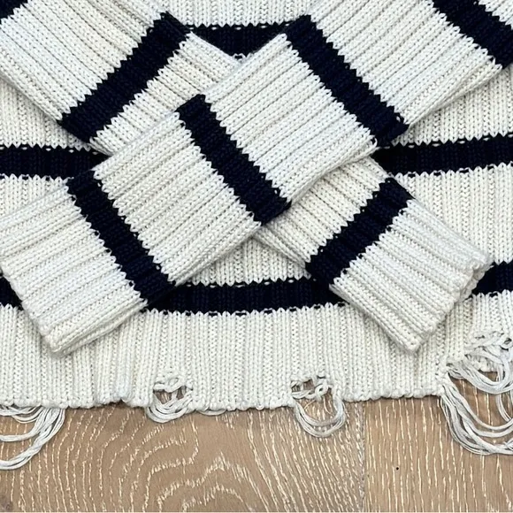 Heartloom Jace Cream &amp; Blue Striped Sweater with Gold Button Accents, Small