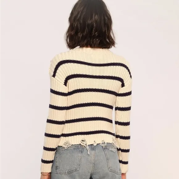 Heartloom Jace Cream &amp; Blue Striped Sweater with Gold Button Accents, Small