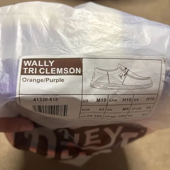 Hey Dude NWT Men's Wally Tri Clemson Fan Lightweight Shoes Men's 10