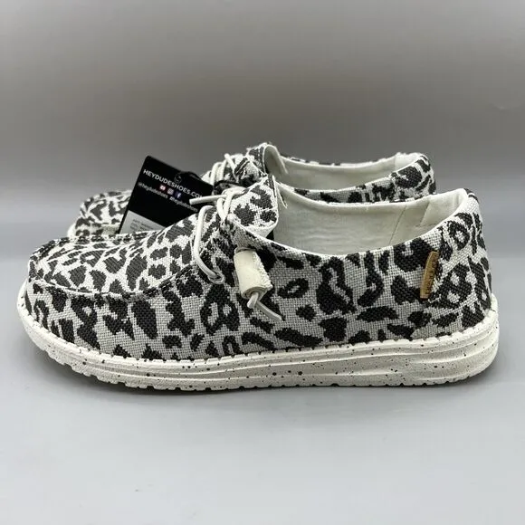 Hey Dude Wendy Woven Cheetah Women Size 6 Gray Slip On Lightweight Comfort Shoes