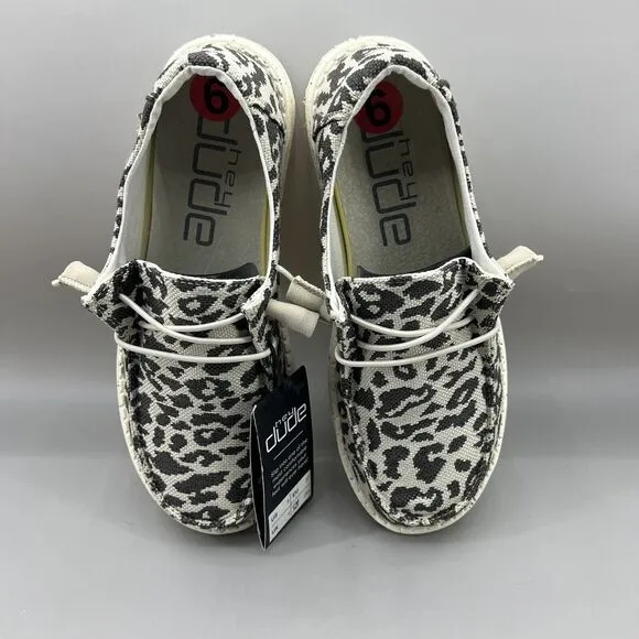 Hey Dude Wendy Woven Cheetah Women Size 6 Gray Slip On Lightweight Comfort Shoes