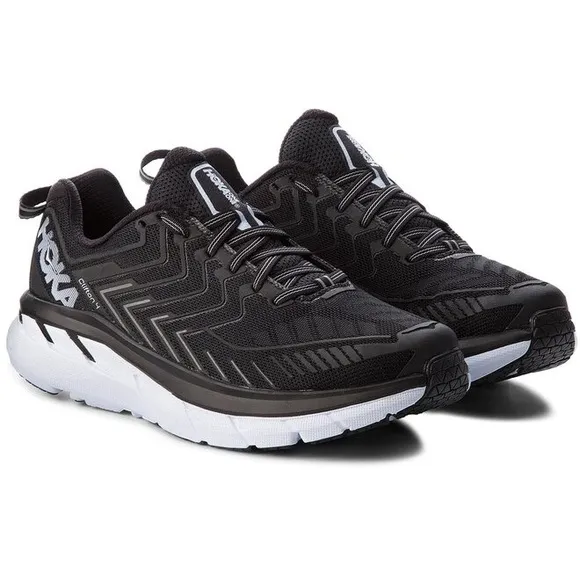 Hoka One One Clifton 4 in black and white running shoes size 9