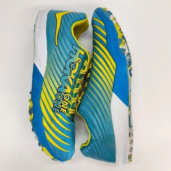Hoka One One Evo XC Spikeless Running Shoes Men Sz 9 Blue Yellow 1108396 Lace Up
