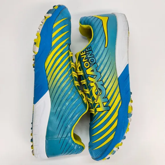 Hoka One One Evo XC Spikeless Running Shoes Men Sz 9 Blue Yellow 1108396 Lace Up