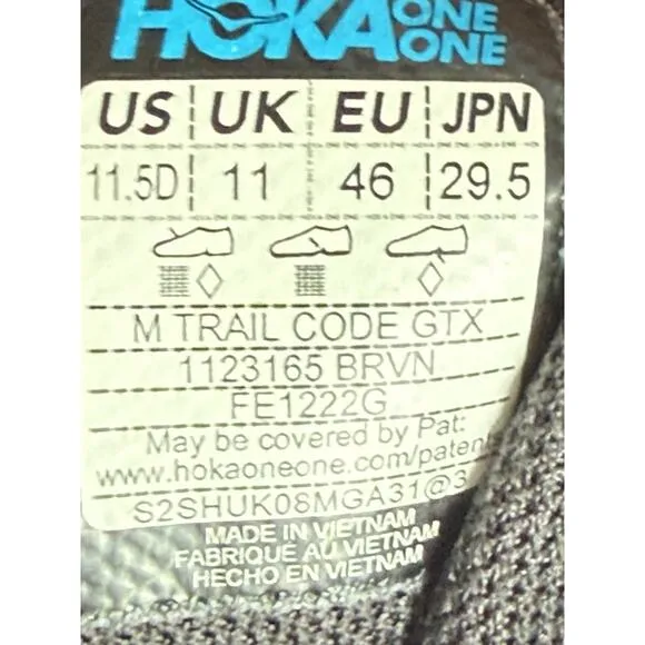 Hoka Trail Code GTX Gore-Tex hiking boots black 1123165 Men’s 11.5