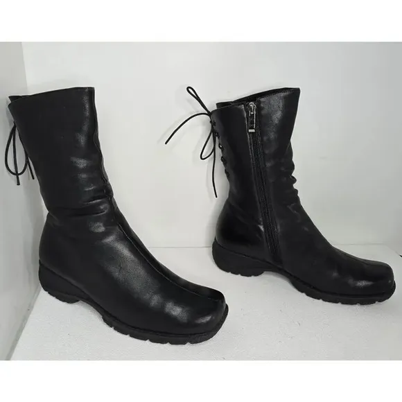 Ilasio Renzoni Black Ankle Boot Leather Shearling Fur Lining 35/5 Italy