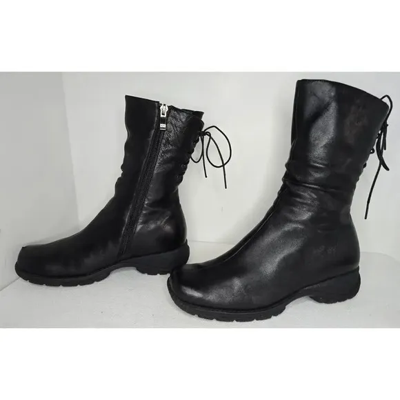 Ilasio Renzoni Black Ankle Boot Leather Shearling Fur Lining 35/5 Italy