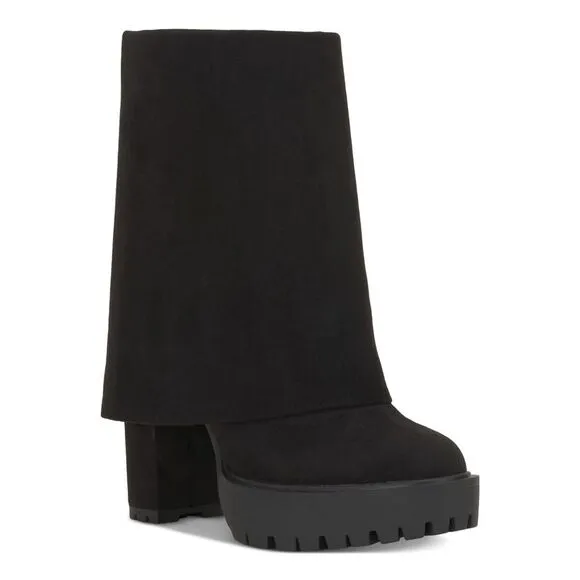 INC Womens Black 1&quot; Platform Cuffed Overlay Acelina Heeled Boots 7.5 M