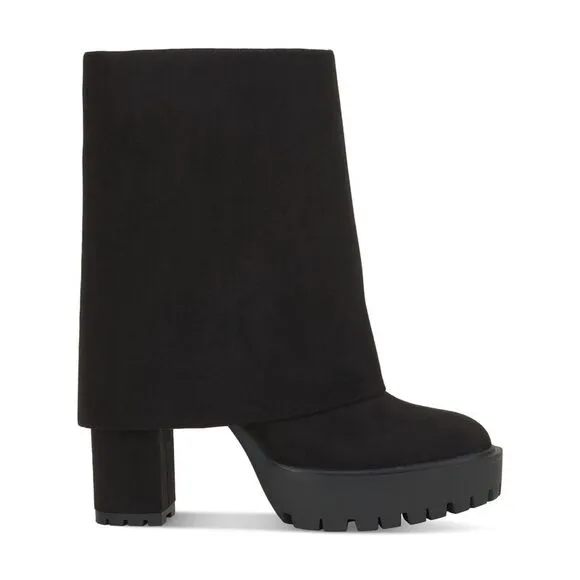 INC Womens Black 1&quot; Platform Cuffed Overlay Acelina Heeled Boots 7.5 M