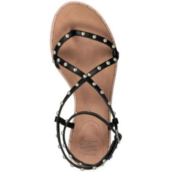 INC Womens Black Strappy Studded Darian Round Toe Block Heel Thong Sandals 10 M