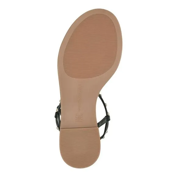 INC Womens Black Strappy Studded Darian Round Toe Block Heel Thong Sandals 10 M