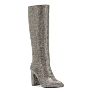 INC Womens Silver Rhinestone Pointed Toe Block Heel Zip-Up Heeled Boots 5.5