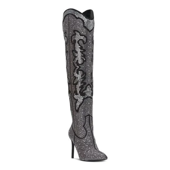 INC Womens Silver Western V-Cut Back Iresa 4 Toe Stiletto Heeled Boots 7.5 M