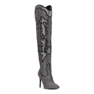 INC Womens Silver Western V-Cut Back Iresa 4 Toe Stiletto Heeled Boots 7.5 M