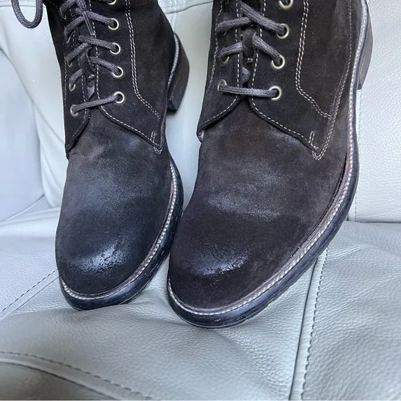 Italian Handmade Suede Brown Boots Sz 42 US 9 Leather Lining Lace Up Distressed