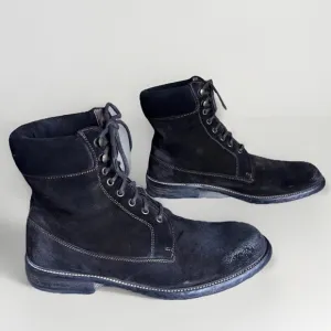 Italian Handmade Suede Brown Boots Sz 42 US 9 Leather Lining Lace Up Distressed