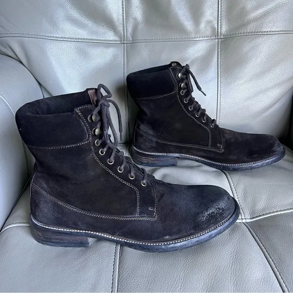 Italian Handmade Suede Brown Boots Sz 42 US 9 Leather Lining Lace Up Distressed