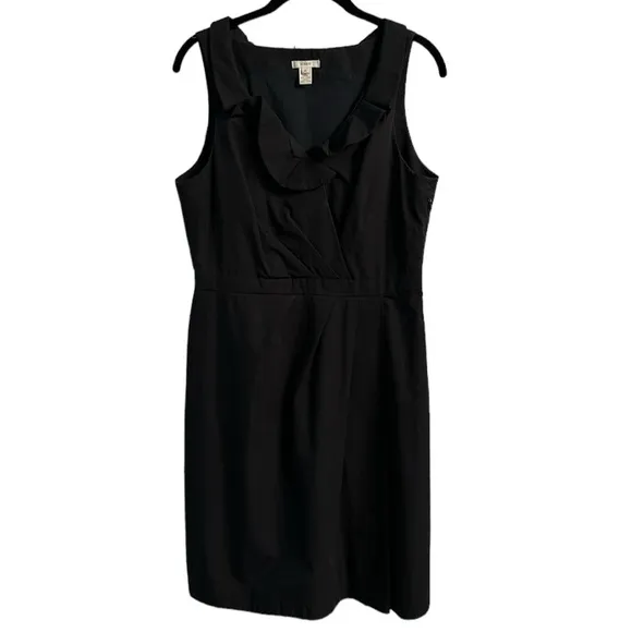 J Crew Blakely Black Cocktail Dress Ruffle V Neck Sleeveless Size 10