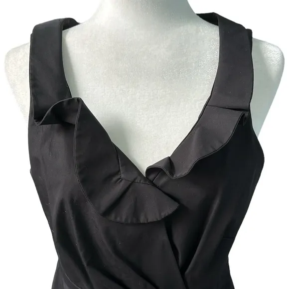 J Crew Blakely Black Cocktail Dress Ruffle V Neck Sleeveless Size 10