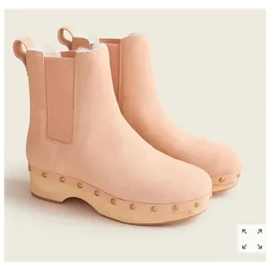 J. Crew Women's Leather Tan Faux Fur Lined Chelsea Clog Studded Boot Size 8