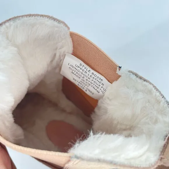 J. Crew Women's Leather Tan Faux Fur Lined Chelsea Clog Studded Boot Size 8