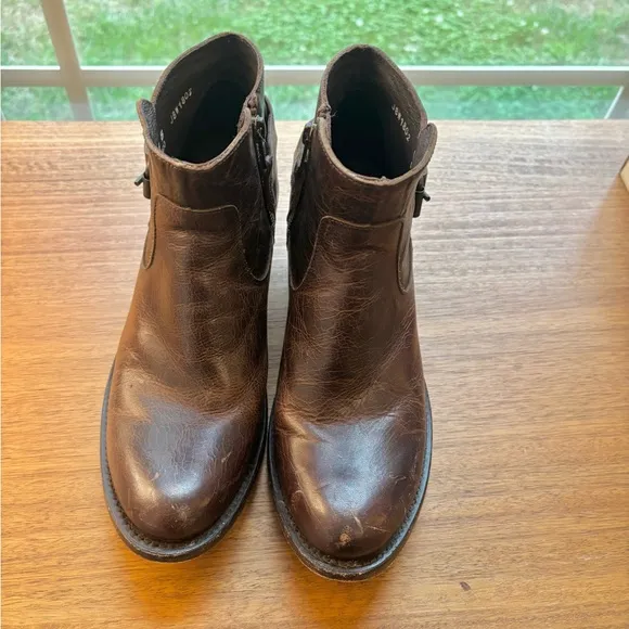 J.B. Dillon Brown Leather Western Ankle Boots with Buckle Detail Moto biker