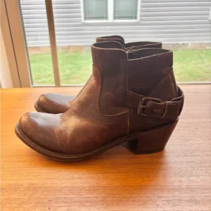 J.B. Dillon Brown Leather Western Ankle Boots with Buckle Detail Moto biker