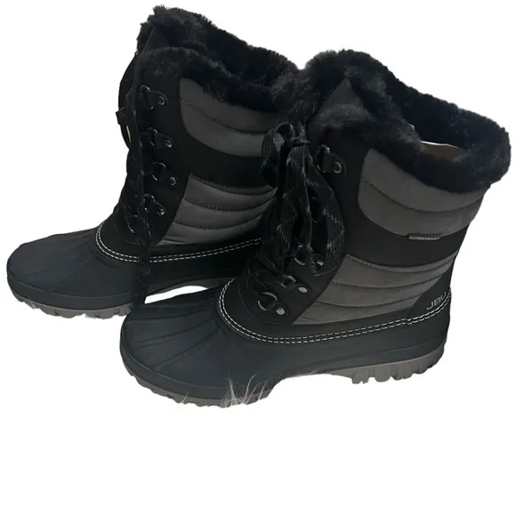 JBU Womens Casey Waterproof Winter Casual Boots Ankle Low Heel nwt gray black 10