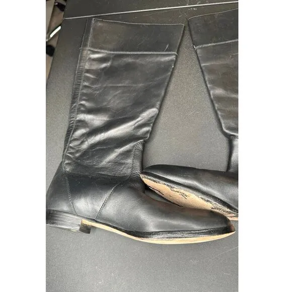 J.Crew Black Casual Basic Leather Almond Toe Knee High Boots Size 10 1/2