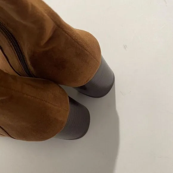 J. Crew Womens Brown Knee High Heeled Suede Boots Sz 7 Block Heel Warm Brandy
