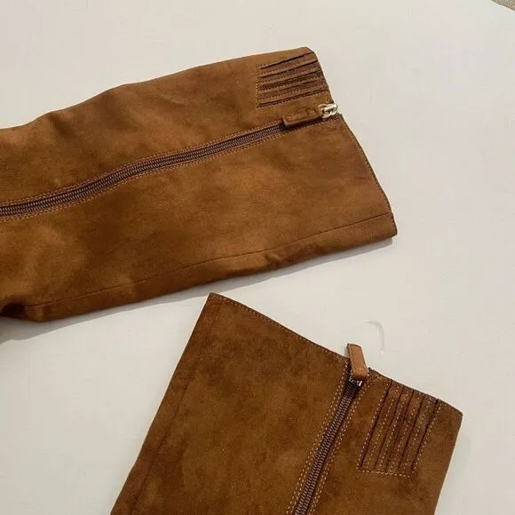 J. Crew Womens Brown Knee High Heeled Suede Boots Sz 7 Block Heel Warm Brandy