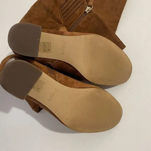 J. Crew Womens Brown Knee High Heeled Suede Boots Sz 7 Block Heel Warm Brandy