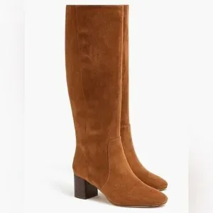 J. Crew Womens Brown Knee High Heeled Suede Boots Sz 7 Block Heel Warm Brandy