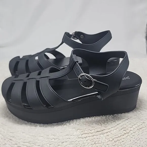 JEFFREY CAMPBELL CANDIED BLACK PLATFORM FISHERMAN LADIES SANDALS 11 NWOB