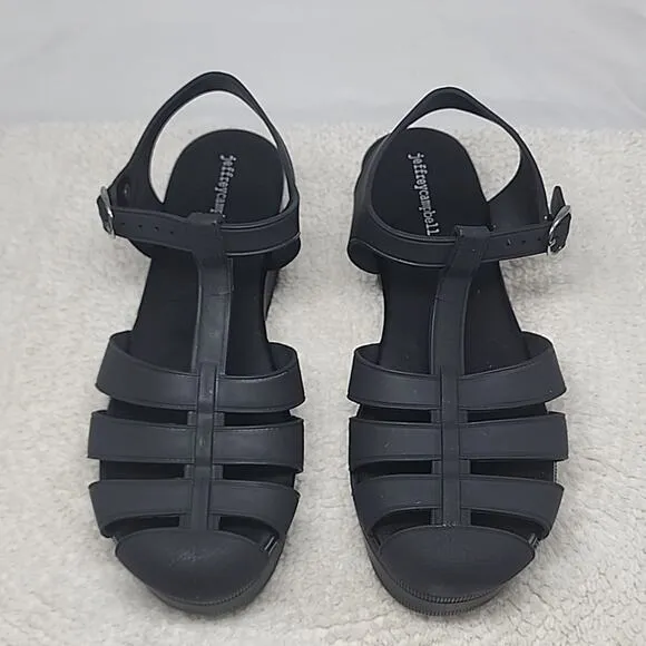 JEFFREY CAMPBELL CANDIED BLACK PLATFORM FISHERMAN LADIES SANDALS 11 NWOB