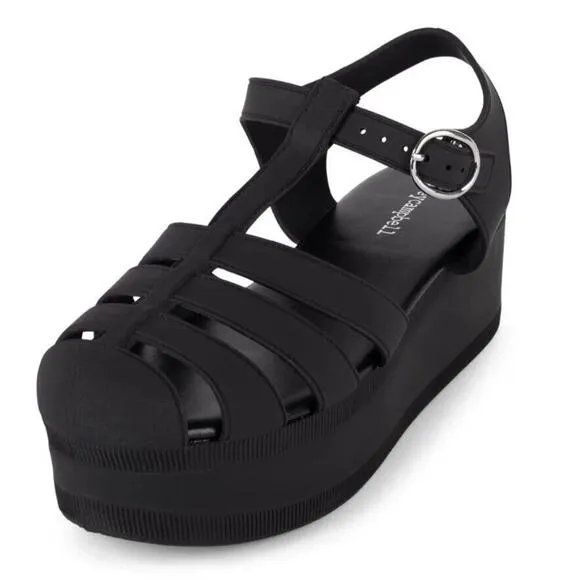 JEFFREY CAMPBELL CANDIED BLACK PLATFORM FISHERMAN LADIES SANDALS 11 NWOB
