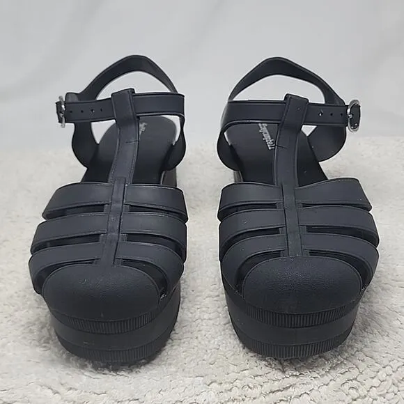 JEFFREY CAMPBELL CANDIED BLACK PLATFORM FISHERMAN LADIES SANDALS 11 NWOB
