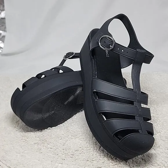 JEFFREY CAMPBELL CANDIED BLACK PLATFORM FISHERMAN LADIES SANDALS 11 NWOB